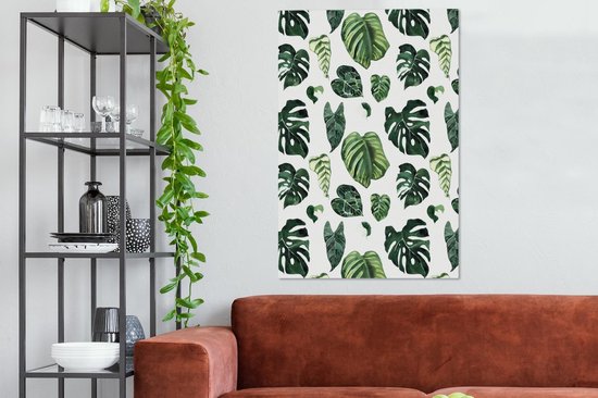 Toile Peinture Tropical - Feuilles - Vert - 80x120 cm - Décoration murale