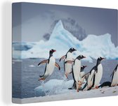 Canvas Schilderij Pinguïn - IJs - Sneeuw - 120x90 cm - Wanddecoratie