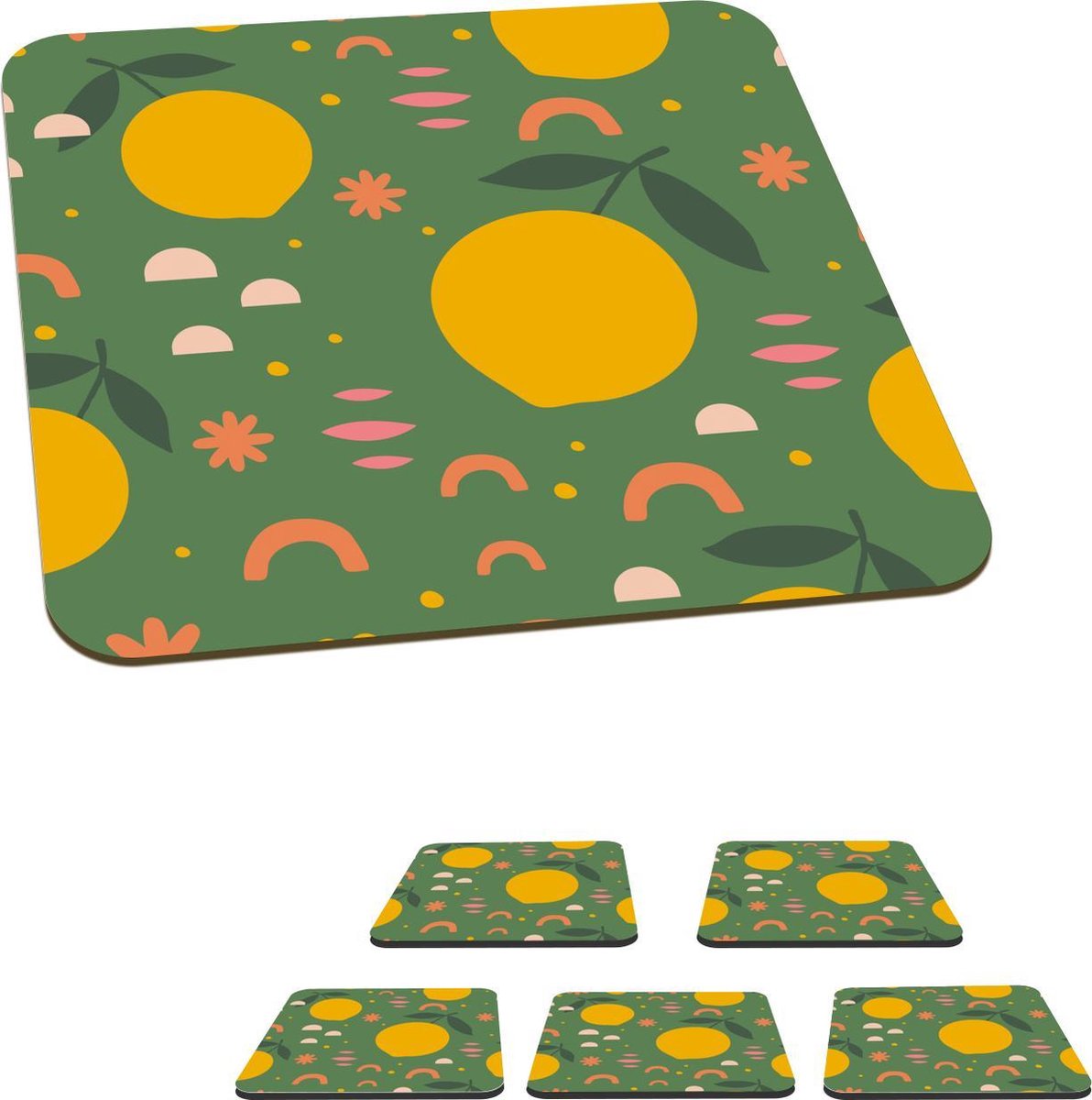 Onderzetters voor glazen - Citroen - Fruit - Roze - 10x10 cm - Glasonderzetters - 6 stuks