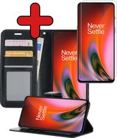 Hoesje Geschikt voor OnePlus Nord 2 Hoesje Book Case Hoes Portemonnee Cover Walletcase Met Screenprotector - Hoes Geschikt voor OnePlus Nord 2 Hoes Bookcase Hoesje - Zwart