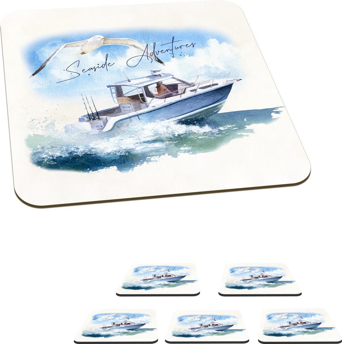 Onderzetters voor glazen - Boot - Vogel - Water - Zee - 10x10 cm - Glasonderzetters - 6 stuks