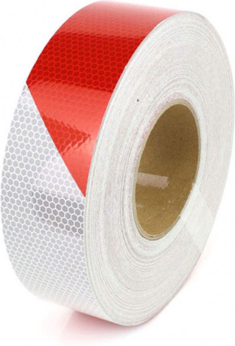 Retro-reflecterende tape - Rood-wit reflecterend - 4570 cm x 50 mm x 0,21 mm- Vlak - Polycarbonaat (pc) - 0,21 mm - Voor binnen & buiten