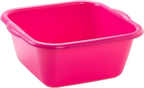 Kunststof teiltje/afwasbak vierkant 20 liter roze - Afmetingen 46 x 42.5 x 20 cm - Huishouden