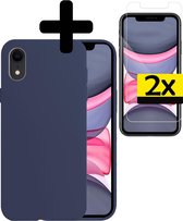 Hoesje Geschikt voor iPhone XR Hoesje Siliconen Case Met 2x Screenprotector - Hoes Geschikt voor iPhone XR Hoes Siliconen - Donkerblauw