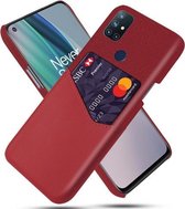 Voor OnePlus Nord N10 5G Doek Textuur PC + PU lederen achterkant Schokbestendig hoesje met kaartsleuf (rood)