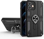 Koolstofvezelpatroon PC + TPU-beschermhoes met ringhouder voor iPhone 11 (zwart)