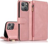 Huid-gevoel Crazy Horse Textuur Rits Portemonnee Tas Horizontale Flip Leren Hoes Met Houder & Kaartsleuven & Portemonnee & Lanyard Voor iPhone 13 (Rose Goud)