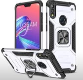 Voor Asus Zenfone Max Pro (M2) ZB631KL Magnetische Armor Schokbestendig TPU + PC Case met Metalen Ring Houder (Zilver)