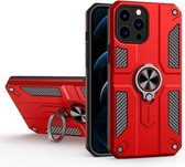 Koolstofvezelpatroon PC + TPU-beschermhoes met ringhouder voor iPhone 13 Pro (rood)