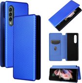 Voor Samsung Galaxy Z Fold3 5G Koolstofvezel Textuur Magnetische Horizontale Flip TPU + PC + PU Lederen Case met Kaartsleuf (Blauw)