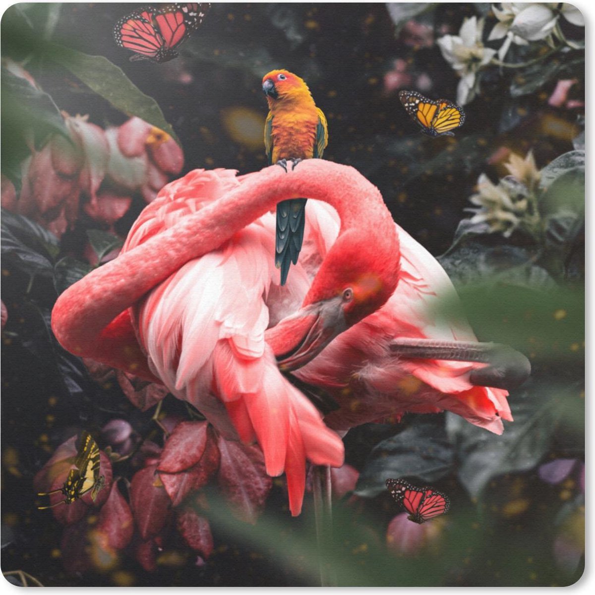 Muismat 20x20 cm - Mousepad Flamingo - Vlinders - Jungle - Muismatten