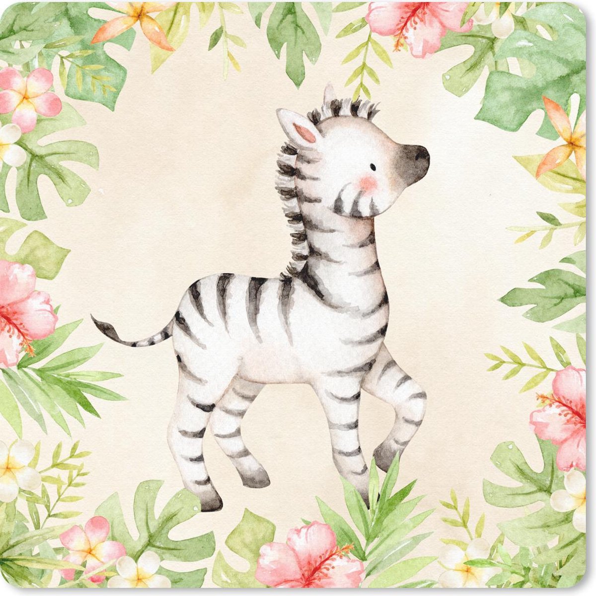 Muismat 30x30 cm - Mousepad Jungle - Zebra - Aquarelverf - Muismatten