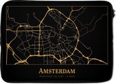 Laptophoes 13 inch - Kaart - Amsterdam - Goud - Zwart - Laptop sleeve - Binnenmaat 32x22,5 cm - Zwarte achterkant