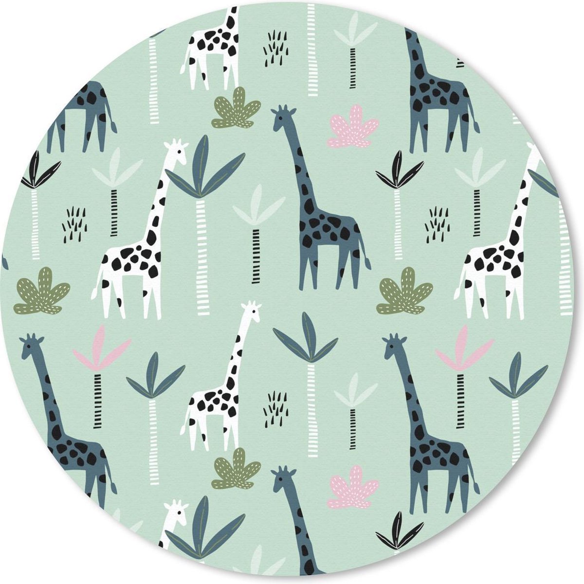 Muismat rond 30x30 cm - Mousepad Jungle - Giraffe - Palmboom - Ronde muismatten