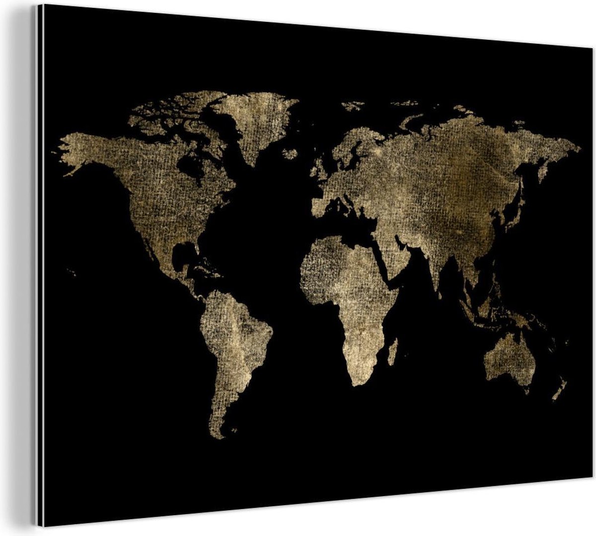 Afbeelding van product MuchoWow  Wanddecoratie Metaal - Aluminium Schilderij - Wereldkaart - Goud - Zwart - 60x40 cm