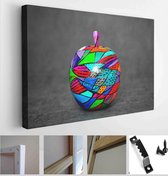 Decorative wooden apple on a dark abstract background, painted colors. subject handmade - Modern Art Canvas - Horizontal - 394643119 - 115*75 Horizontal