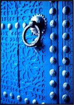 Poster blauwe deur Marokko - 20x30 cm