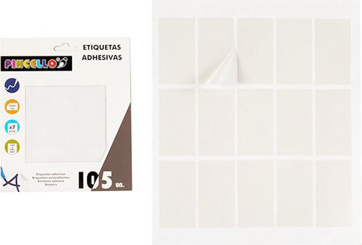 Pincello Witte stickers rechthoekig - 20 x 37 mm (168 stickers)