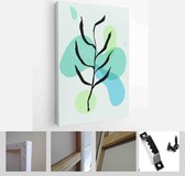 Minimalistic Watercolor Painting Artwork. Earth Tone Boho Foliage Line Art Drawing with Abstract Shape - Modern Art Canvas - Vertical - 1937930698 - 80*60 Vertical