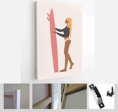 Set of abstract female shapes and silhouettes on retro summer background. Abstract women portraits in pastel colors - Modern Art Canvas - Vertical - 1766265035 - 115*75 Vertical