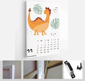 Children's calendar template for 2022. Bright vertical design with abstract dinosaurs in a flat style - Modern Art Canvas - Vertical - 1980533045 - 50*40 Vertical