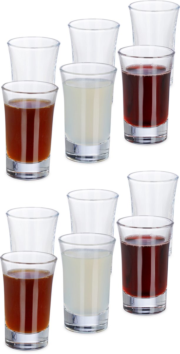 shotglazen - borrelglaasjes - set van 12 - 4 cl - glas - likeur - feest