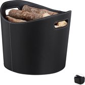 corbeille bois relaxdays simili cuir - corbeille bois noir - corbeille de rangement - corbeille cheminée L