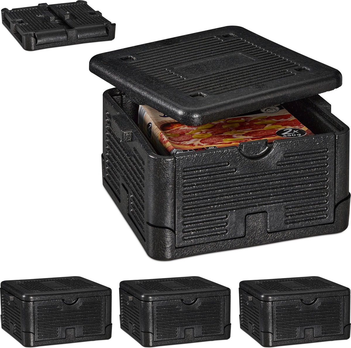 Relaxdays 4x thermobox horeca - transportbox voor eten - pizza - 17 liter - inklapbaar
