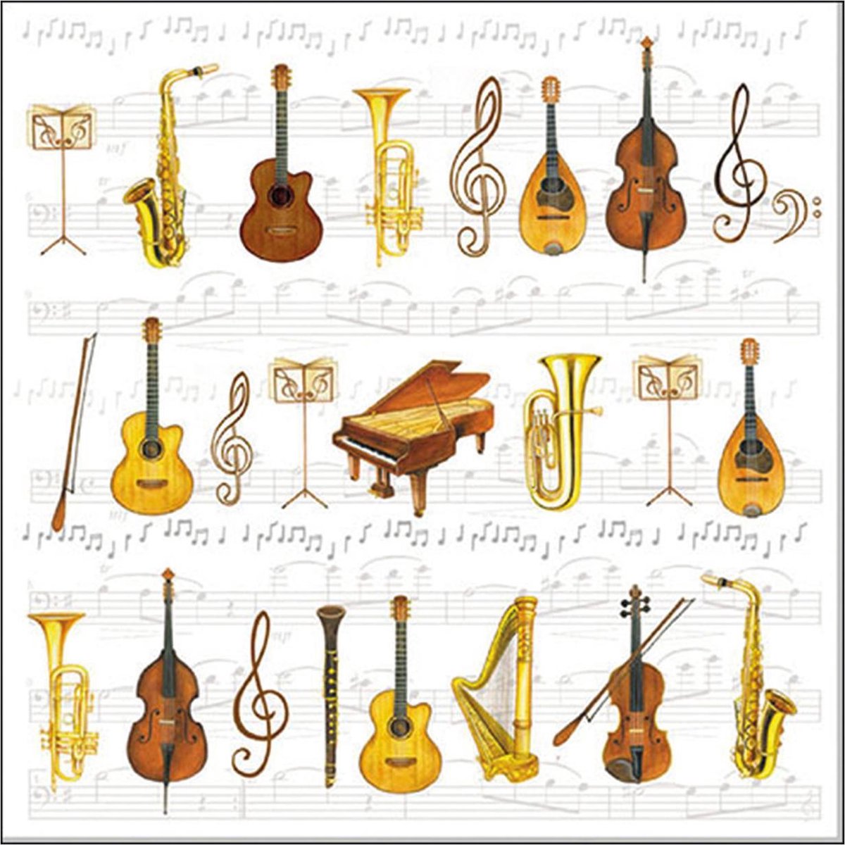 80x Tafel diner/lunch servetten 33 x 33 cm muziek instrumenten print