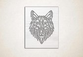 Line Art - Wolf vierkant 1 - M - 74x60cm - EssenhoutWit - geometrische wanddecoratie