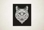 Line Art - Wolf vierkant 1 - L - 100x82cm - Zwart - geometrische wanddecoratie