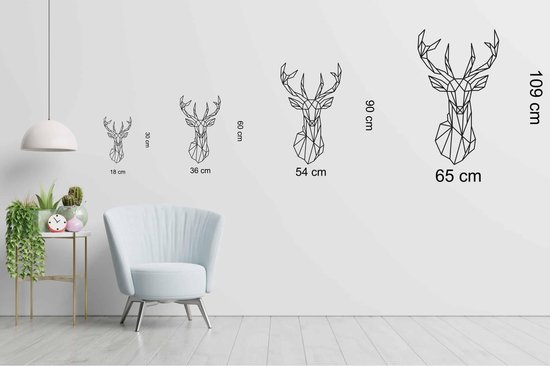 Line Art - Reindeer Deer 3 - L - 109x65cm - décoration murale géométrique