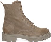 Manfield - Dames - Taupe suède veterlaarsjes - Maat 39