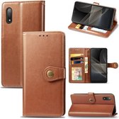 Voor Sony Xperia ACE II Effen Kleur Lederen Gesp Telefoon Case met Lanyard & Fotolijst & Kaartsleuf & Portemonnee & Stand Functie (Bruin)