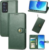 Voor OPPO Reno6 Pro + Effen Kleur Lederen Gesp Telefoon Case met Lanyard & Fotolijst & Kaartsleuf & Portemonnee & Stand Functie (Groen)