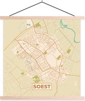 Posterhanger incl. Poster 90x90 cm - Schoolplaat - Kaart - Soest - Vintage - Textielposter - Blanke latten