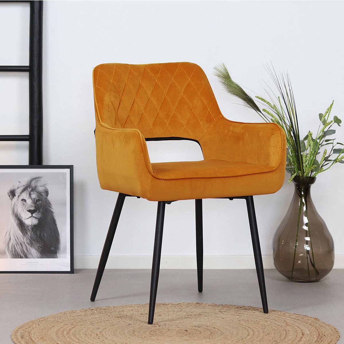 Bronx71® Velvet eetkamerstoel Mika okergeel - stoel