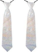 2x stuks zilveren carnaval verkleed stropdas voor volwassenen