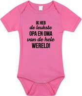 Leukste opa en oma tekst baby rompertje roze meisjes - Cadeau opa en oma - Babykleding 56 (1-2 maanden)