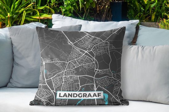 Sierkussen Extérieur - Carte - Landgraaf - Grijs - Blauw - 60x60 cm - Résistant aux intempéries