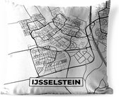 Buitenkussen - Kaart - IJsselstein - Zwart - Wit - 45x45 cm - Weerbestendig