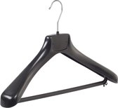 De Kledinghanger Gigant - 10 x Mantel / kostuumhanger kunststof zwart met schouderverbreding en broeklat, 42 cm