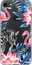 Apple iPhone SE Telefoonhoesje - Transparant Siliconenhoesje - Flexibel - Met Dierenprint - Zebra & Flamingo