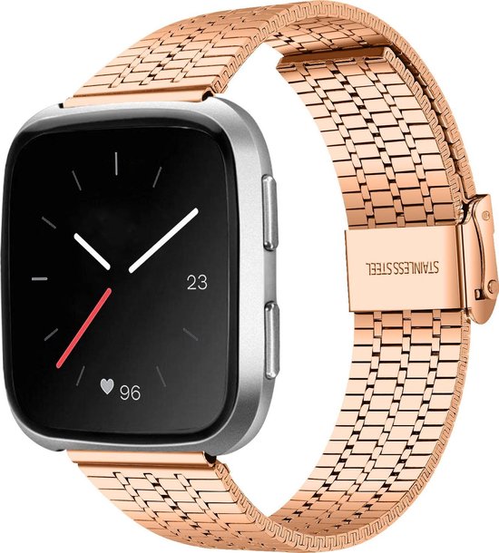 Stalen Smartwatch bandje - Geschikt voor Fitbit Versa / Versa 2 roestvrij stalen bandje - rosé goud - Strap-it Horlogeband / Polsband / Armband