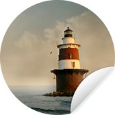 WallCircle - Muurstickers - Behangcirkel - Connecticut - Vuurtoren - Zee - 100x100 cm - Muurcirkel - Zelfklevend - Ronde Behangsticker XXL