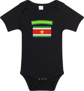 Suriname baby rompertje met vlag zwart jongens en meisjes - Kraamcadeau - Babykleding - Suriname landen romper 68 (4-6 maanden)
