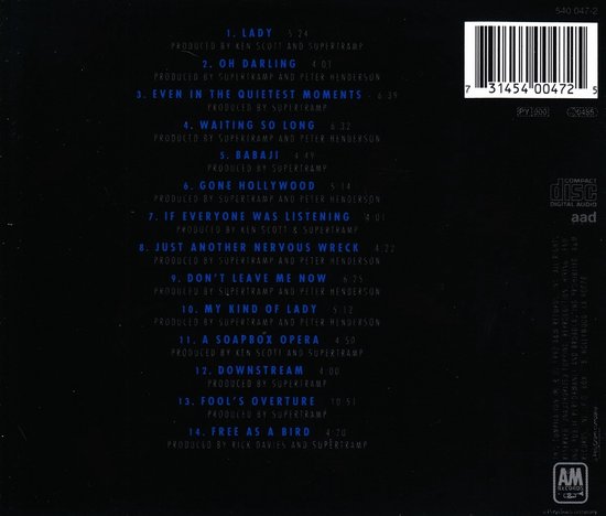Achterkant van de CD hoes met tracklist en barcode. Supertramp - The Very Best Of Supertramp 2.