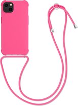 kwmobile hoesje voor Apple iPhone 13 - beschermhoes van siliconen met hangkoord - neon roze