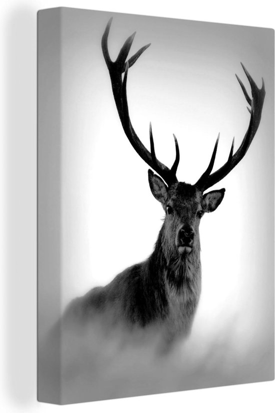 Toile Peinture un cerf avec bois - noir et blanc - 30x40 cm - Art  Décoration murale | bol.com
