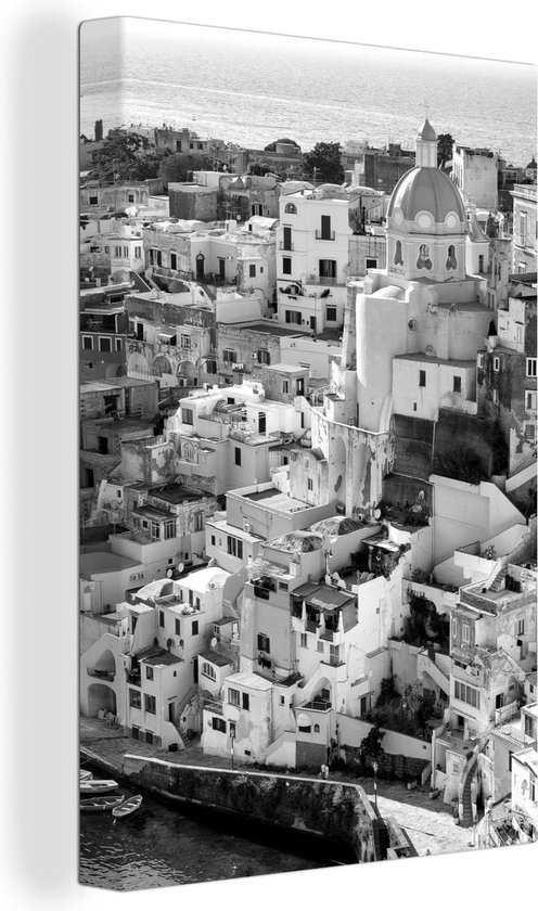 Canvas Schilderij Afbeelding van de huizen in het Italiaanse Napels - zwart  wit -... | bol.com